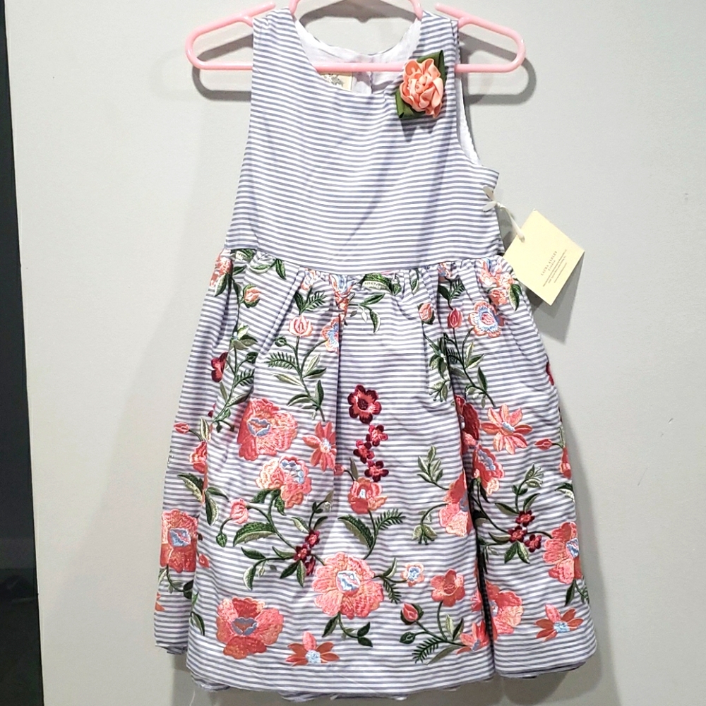 NWT Girls Floral Striped Dress